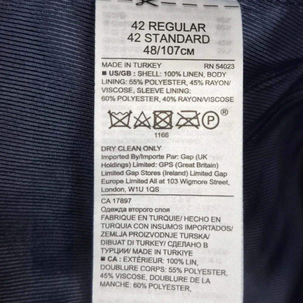 Banana Republic Mens 42R Slim Fit Linen Blazer Comet Blue 2-Button Jacket